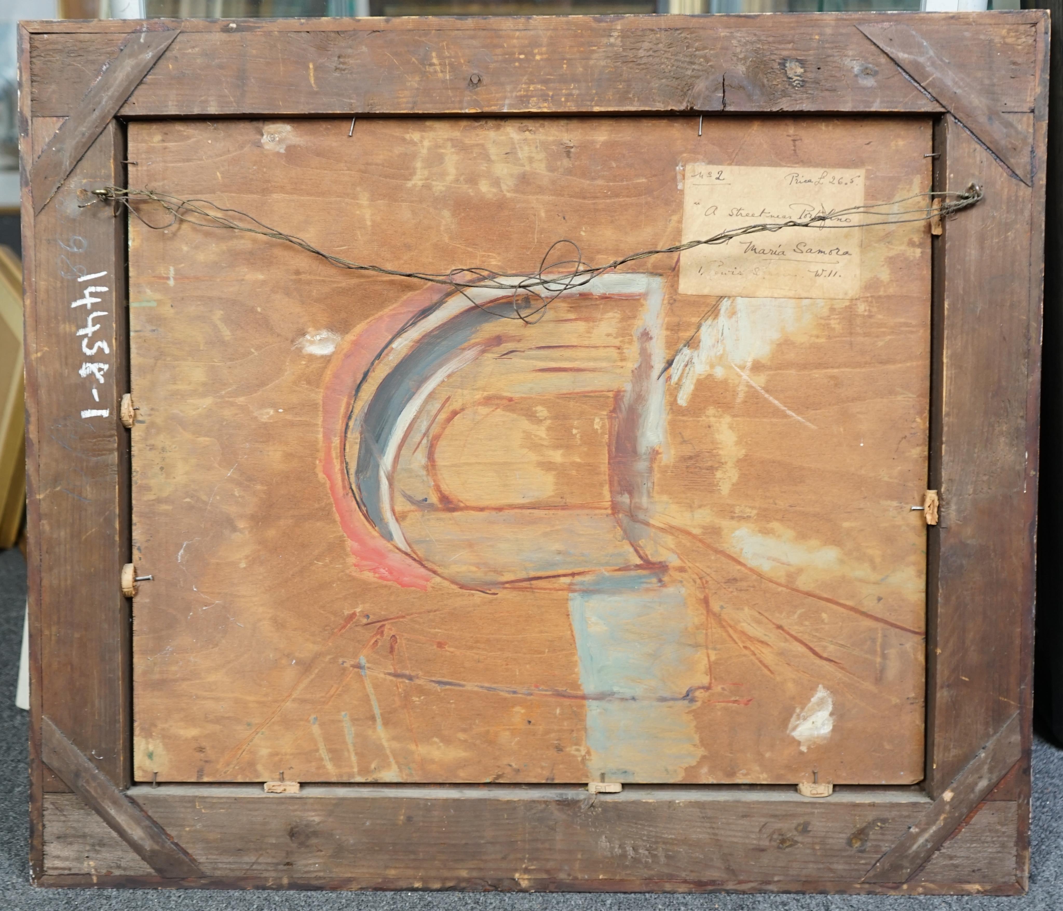 Maria Samora (British, 20th Century), 'A Street near Portofino', oil on panel, 46 x 55cm